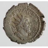 Postumus silver antoninianus, struck Cologne 262-265 A.D., Moneta standing left, holding scales