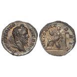 Septimius Severus silver denarius, Rome Mint 210 AD. Reverse: VICTORIAE BRIT, Victory seated left on