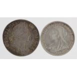 Shillings (2): 1697 first bust nVF, and 1898 aVF