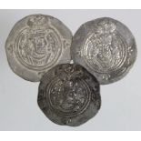 Sassanian Silver Drachms (3) with tickets.