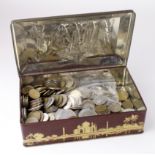 France, a tin full of 19th-20thC coins, base metal, mixed grade.