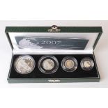 Royal Mint: 2007 Silver Proof Britannia Collection (4 coins) FDC, a little toning, cased with cert.