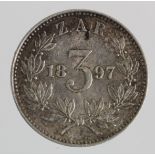 South Africa ZAR/Kruger silver Threepence 1897 EF