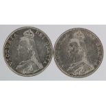 Double-Florins (2): 1887 arabic 1 and 1887 roman 1, both EF with hairlines obv.