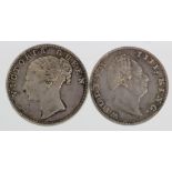 India (2) East India Company silver Rupees: 1835 aEF, and 1840 large head EF small scratch.
