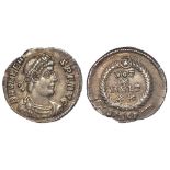 Valens silver siliqua, Siscea Mint 373-374 AD. Obverse: Diademed, draped and cuirassed bust right,