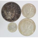 Southern Rhodesia (4): Halfcrown 1942 toned EF, Two Shillings 1932 VF, Shilling 1932 VF-GVF, and
