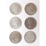 Southern Rhodesia Halfcrowns (6): 1937, 1941, 1944, 1946, 1951 and 1966, GVF-EF, hard to find in