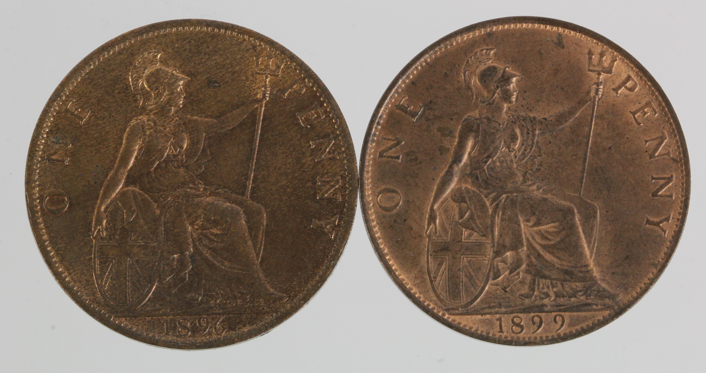 Pennies (2) Queen Victoria veiled hd: 1896 and 1899, GEF-AU with lustre - Image 2 of 2