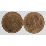 Pennies (2) Queen Victoria veiled hd: 1896 and 1899, GEF-AU with lustre