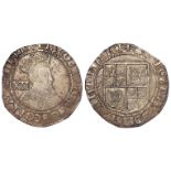 James I silver shilling. Reverse reads: EXVRGAT. First Coinage 1603-1604. Second bust, beard appears