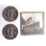 RMS Lusitania Medals 2x loose, 1x in original box. (3)