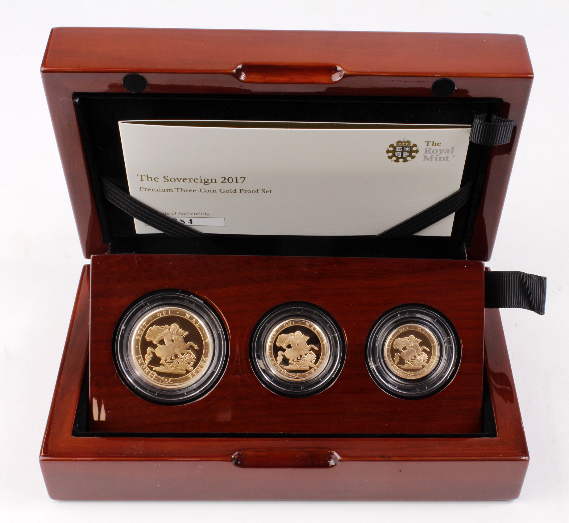 Three Coin Premium set 2017 (£2, Sovereign & Half Sovereign) FDC in the plush box of issue with