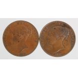 Pennies (2): 1857 PT nEF scratches, and 1858/7 aEF small carbon spot.