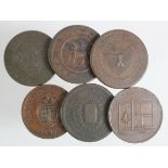 Tokens (6) 19thC copper pennies, mixed grade.