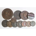 GB & Ireland Copper & Bronze (12) 17th-19thC, mixed grade, a few 'altered'.