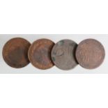 Tokens, 18thC (4) Anglesey Druid Head Pennies, Fair to GF