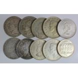 World Silver Coins (10) crown-size or near, 19th-20thC, mixed grade including high grade.