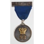 Scottish 93rd Highlanders bagpipes Silver Medal (hallmarked 1903) with Gold inlay to Pipe Major F.J.