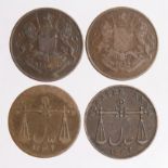 India, Bombay Presidency, East India Company copper Quarter Annas 1833, Fair to Fine.