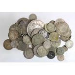 World Silver Coins (65) mixed fineness 19th-20thC, mixed grade, a few holed.