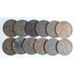 Tokens (12) 18th-19thC copper halfpennies, mixed grade.