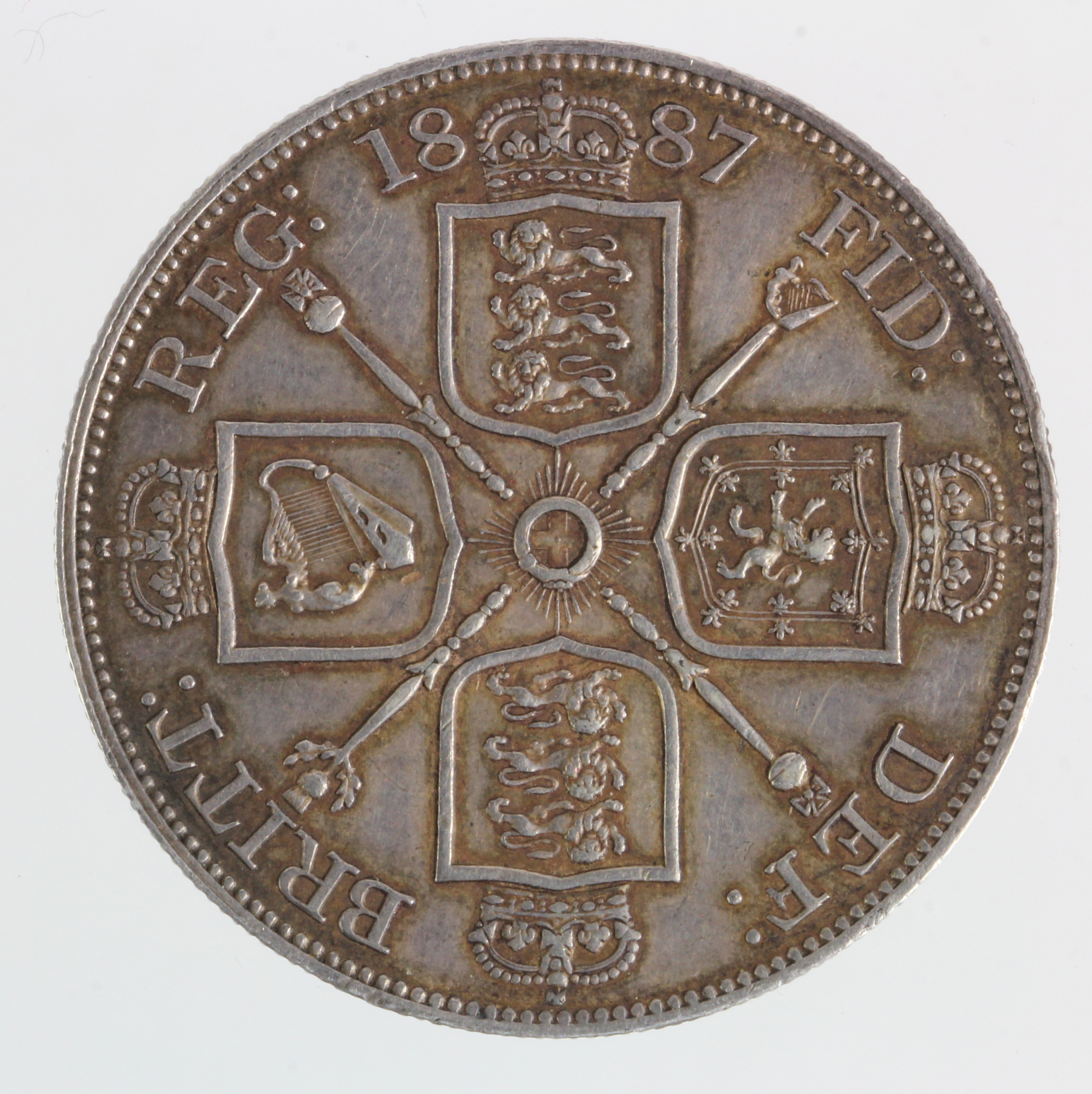 Double-Florin 1887 arabic 1, toned nEF, very light edge knock. - Image 2 of 2