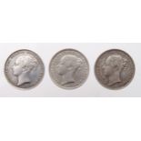Shillings (3): 1867 die 2, S.3905, lightly cleaned GVF, 1868 die 36, GVF, and 1876 die 2, VF