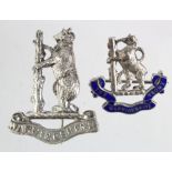 Sweethearts, The Royal Warwickshire Yeomanry, 1 silver marked TLM Sterling and one silver plated