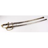 Japanese Parade Sabres, both with scabbard, one with makers mark to blade.   (2)   Sold a/f