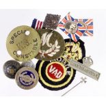Badges assortment including Imperial Service WW1 pin flags, WW2 Bradford Home guard badge
