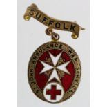 Suffolk, WW1 St. John Ambulance War Service brass & enamel badge