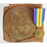 Victory Medal and Death Plaque for 2814 A.Cpl (later Sergt) George Jefferies 8th Bn East Surrey