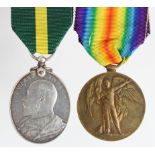 Territorial Force Efficiency Medal EDVII (242 L.Sjt J Parkes 5/Durham L.I.) and Victory Medal (3-