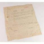 Boer War interest - Temporary Parole document 31st Oct 1901 relating to Johannes Nicholas le Roux