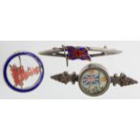 Brooches - all patriotic, 2 silver, 1 hallmarked for 1914 and 1 marked S. Silver + a Blighty item (