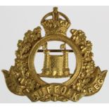 Suffolk Regiment officers cap badge, KC, gilt, TA Bn's