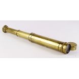 Telescope, brass 3 draw scope, with lens cover. Case engraved 'Capt John James HMS Defiance 1885'.