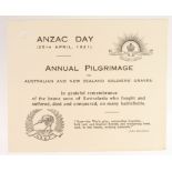 ANZAC Day 25 April 1921 Annual Pilgrimage ticket ?