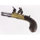 18th century brass famed flintlock box lock pocket pistol London marker.