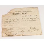 Boer War interest - Special Pass for Wonderboom, stamped by Asst Provost Marshall 29 Mar 1902