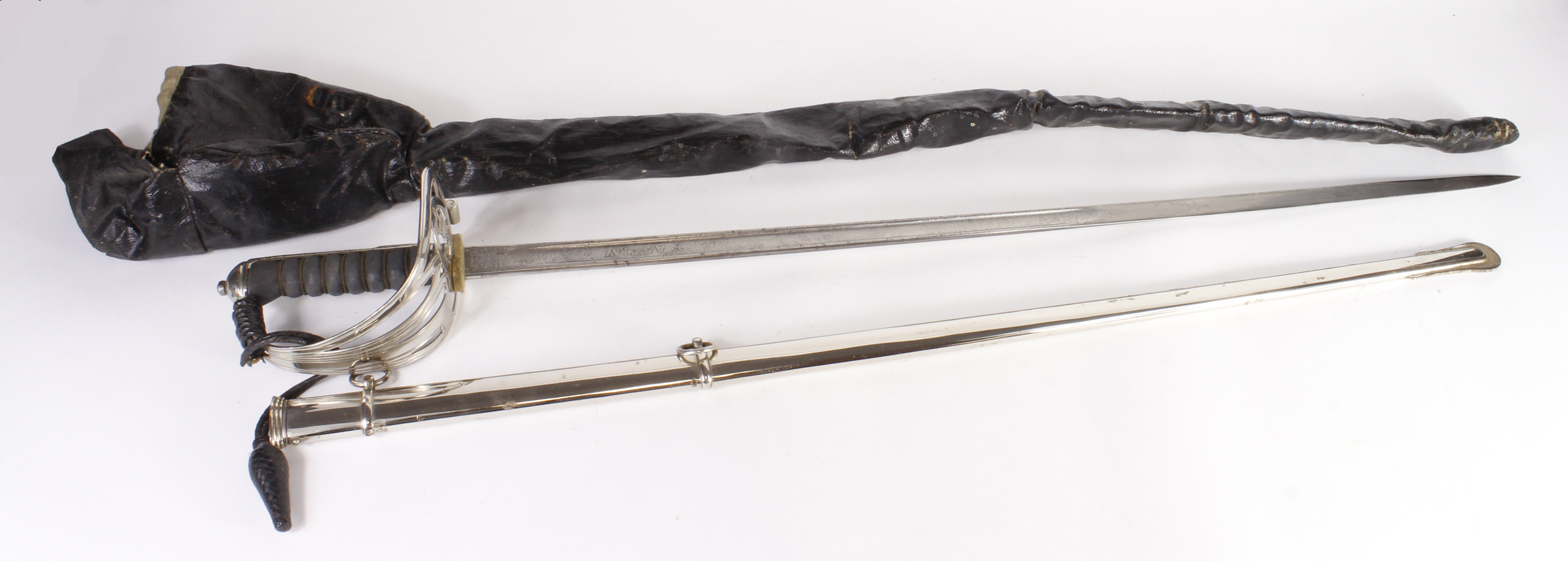 Sword GRV 1822 pattern Rifle Brigade Officers Sword made by Wilkinson, No.63069 with owner