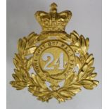 Badge a 24th Foot Shako plate Victorian, high quality, either re gilded or Officer quality
