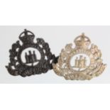 Suffolk Regiment - Officers KC cap badges, 5th Bn, silver and bronze. (2)