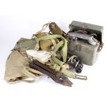 WW2 military equipment including binoculars, wire cutters, webbing, field telephone etc. (Buyer