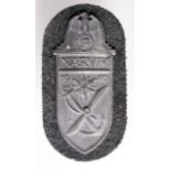 German 1940 Narvic arm shield with backing plate.