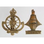 Badges a small Army Cyclist Corps and a Nelson RND cap badges, the last with clipped slider