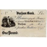 Durham Bank 1 Pound dated 18xx Unissued, without signature or serial number, for Jonathan