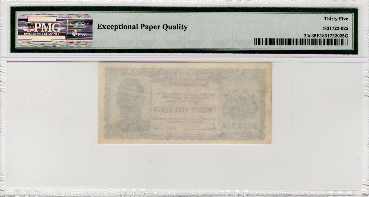 Mauritius 25 Cents issued 1940, portrait King George VI at right, serial B336306, (TBB B320a, - Image 2 of 2