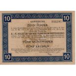 Montenegro 10 Perper = 5 Munzperper = 5 Kronen dated 1st June 1917, Military issue Army